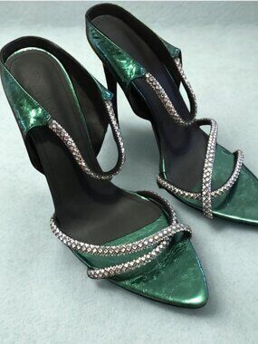 Carrie High Heel Mules - Green - Size 37